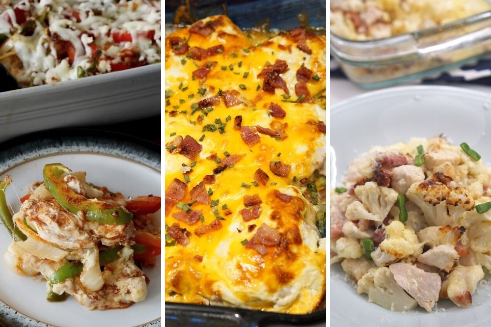 chicken fajita casserole, baked crack chicken, cauliflower chicken casserole