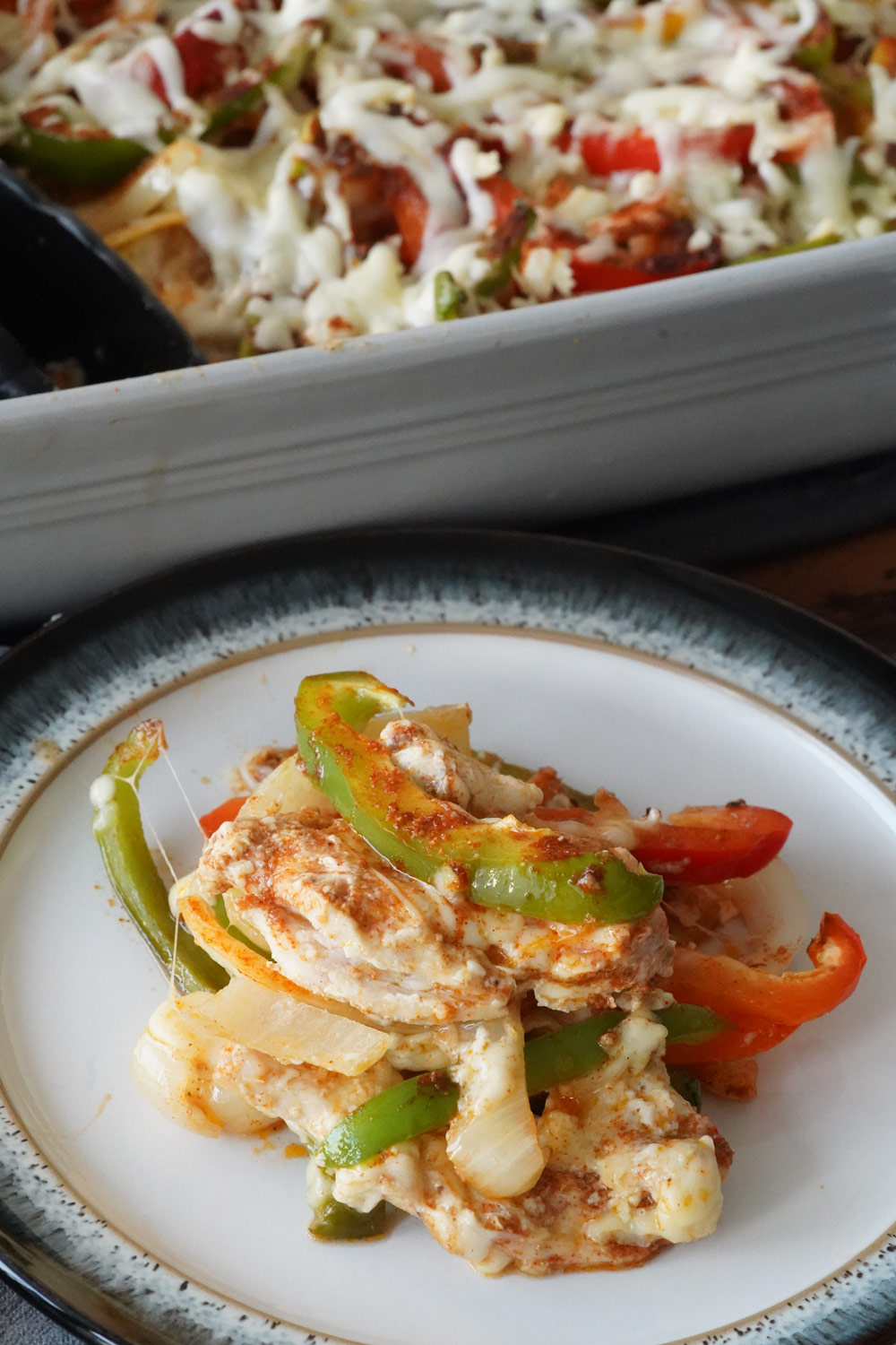 Chicken fajita casserole on a plate