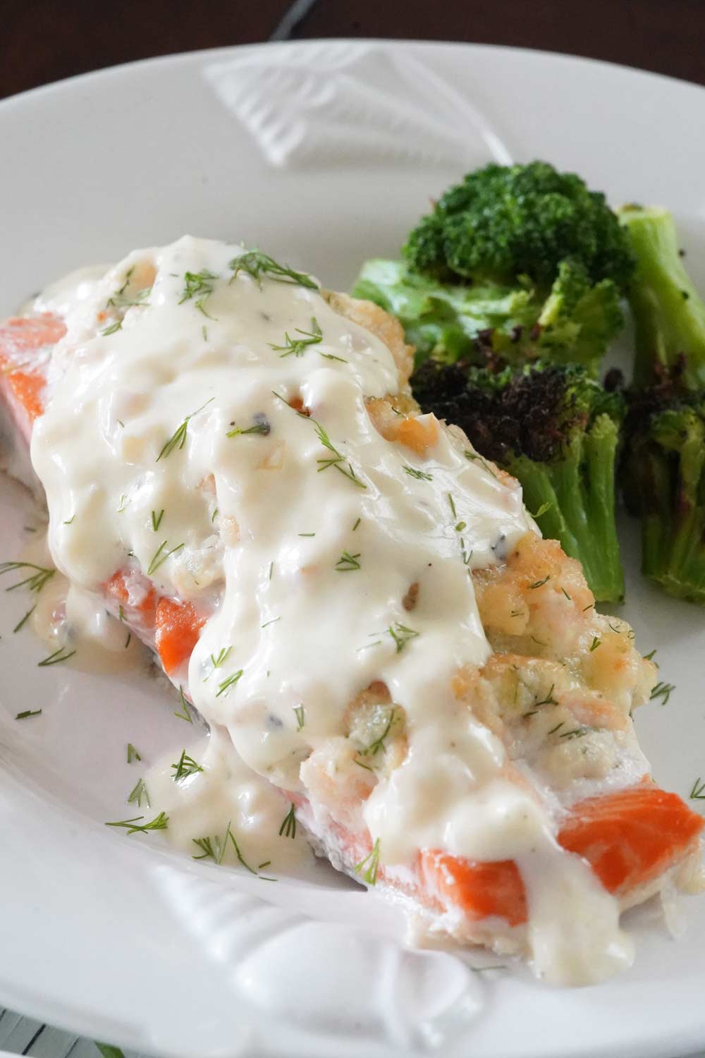 Crab and shrimp stuffed salmon