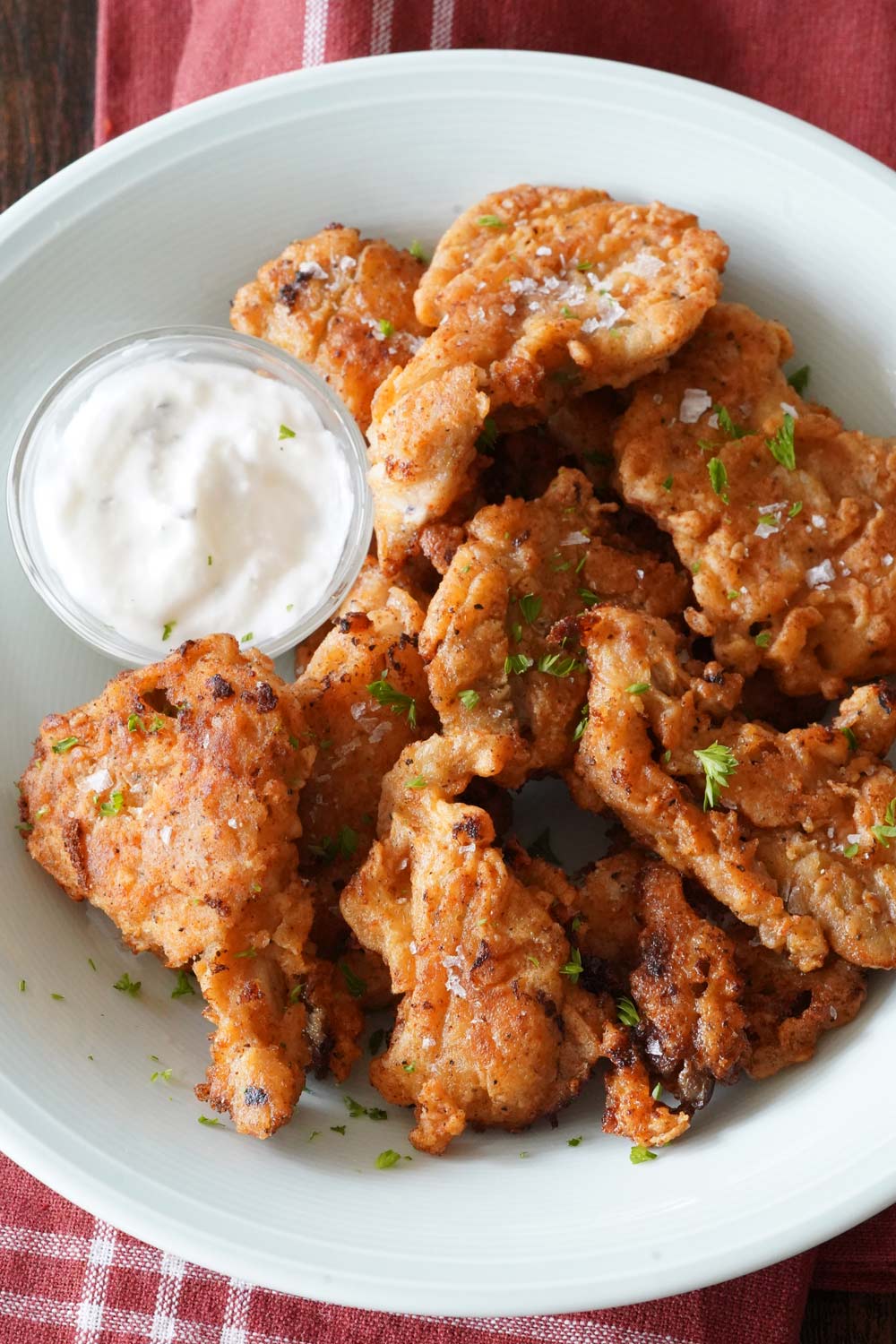 Fried oyster mushrooms with dipping sauce