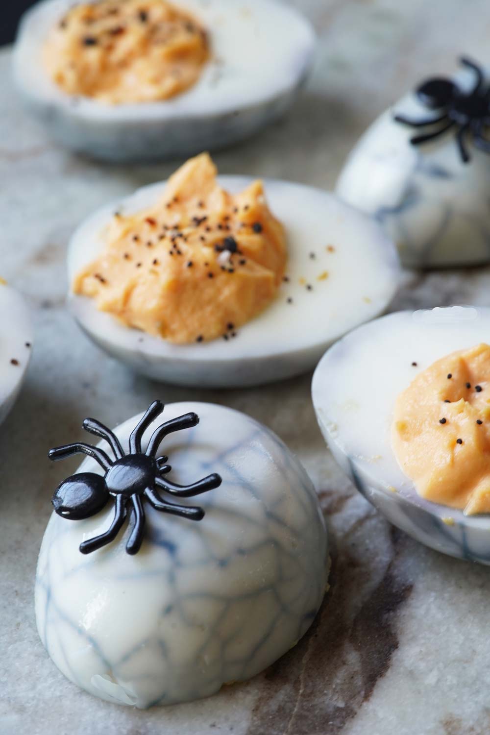 Halloween spider egg devilled eggs