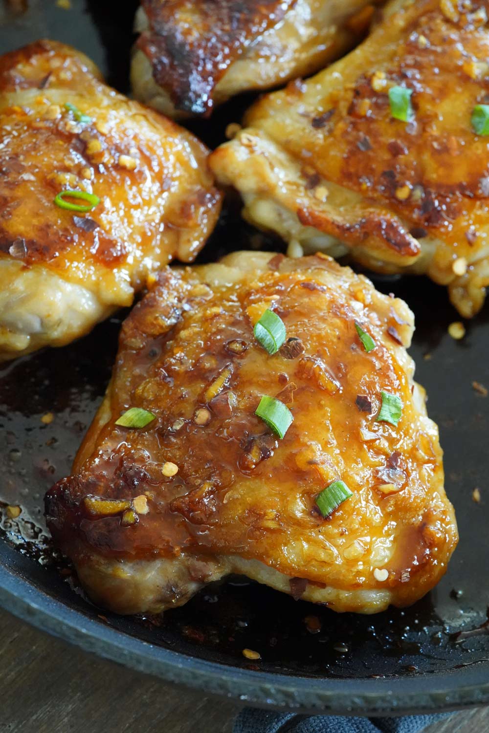 Honey garlic ginger chicken thighs.