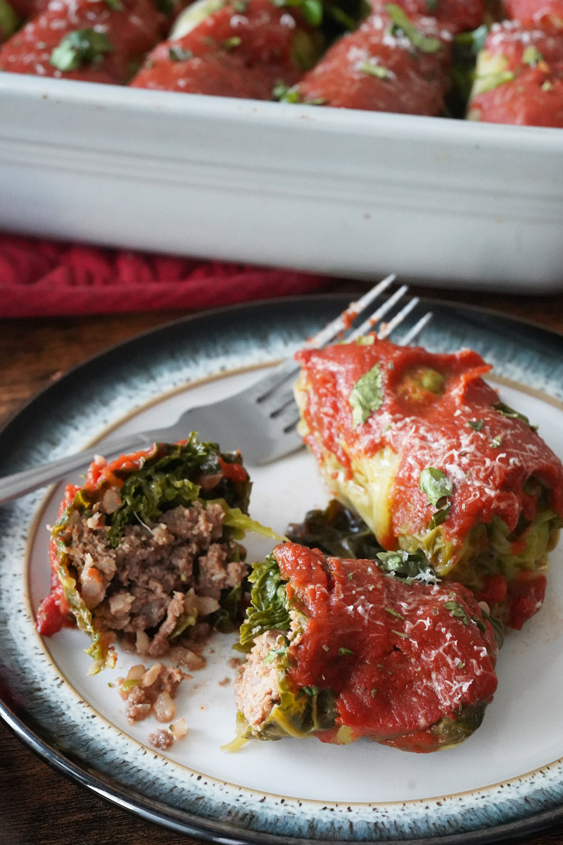 Cabbage roll cut in half