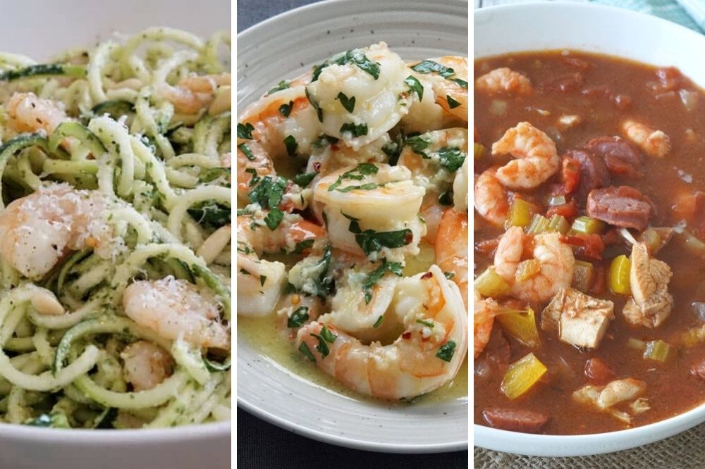 Zucchini noodles and shrimp, shrimp scampi and shrimp gumbo