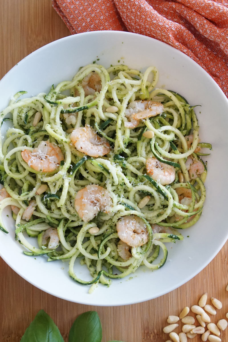 Zucchini Noodles with Pesto & Shrimp