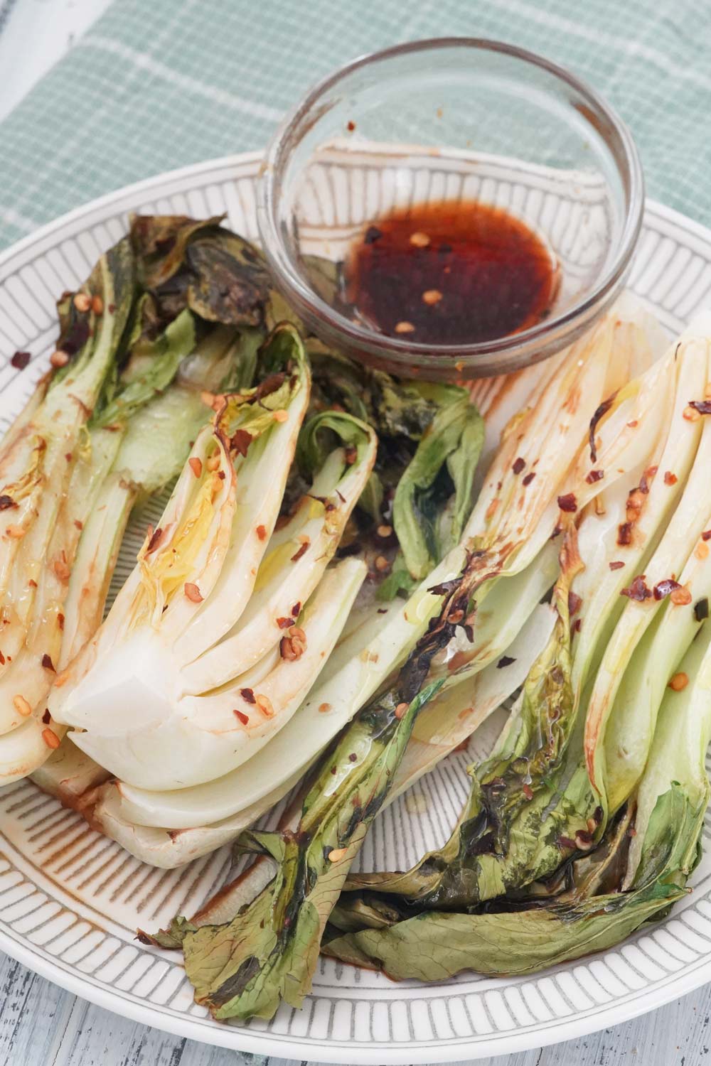 Roasted bok choy with dipping sauce