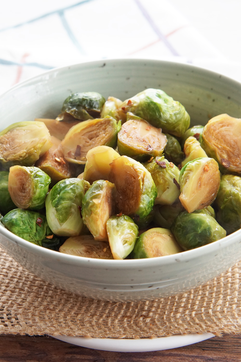 A bowl of teriyaki brussels sprouts