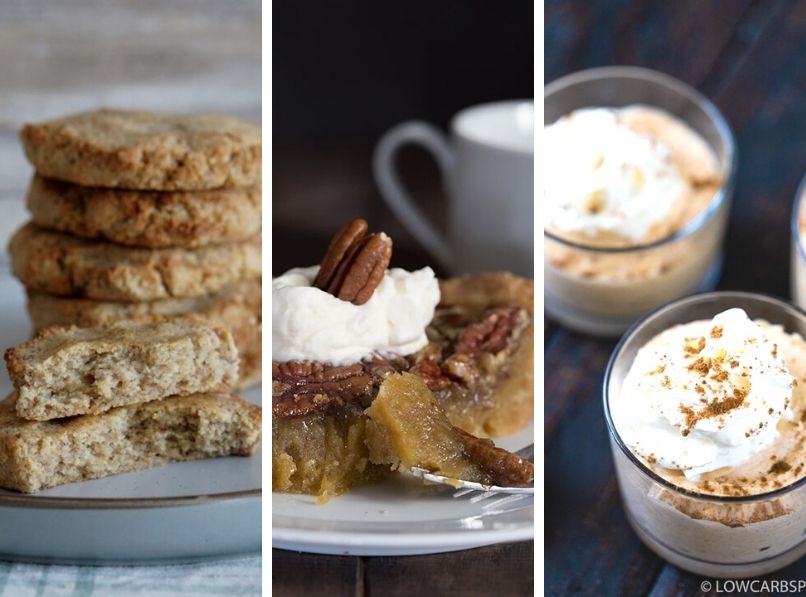 pumpkin cookies, pecan pie, and pumpkin mousse, keto Thanksgiving desserts